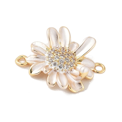 Flower Brass Micro Pave Clear Cubic Zirconia Connector Charms LS-KK-M326-06-G02-1