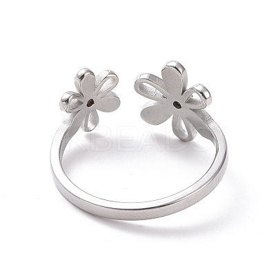 Non-Tarnish 304 Stainless Steel Flower Open Cuff Ring for Women RJEW-D120-07P-1