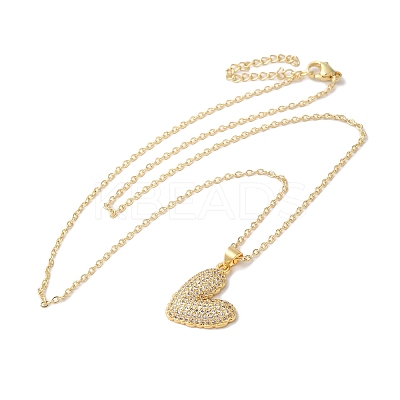 Brass Micro Pave Clear Cubic Zirconia Cable Chain Heart Pendant Necklaces for Women NJEW-C054-01G-1