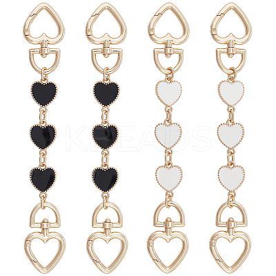 4Pcs 2 Colors Alloy Enamel Heart Link Purse Strap Extenders PURS-CP0001-01-1