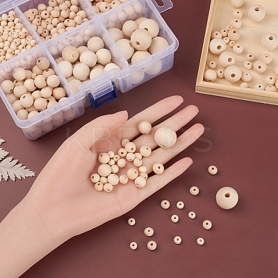 6 Style Natural Round Wood Beads and Jute Cords WOOD-YW0001-02-1
