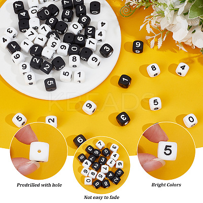 80Pcs 20 Styles Cube with Number Silicone Beads SIL-PA0001-22-1