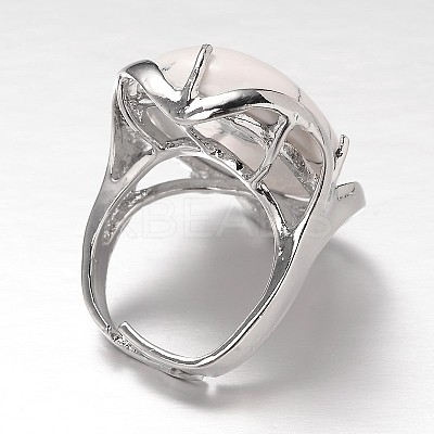 Adjustable Oval Brass Natural  Howlite Wide Band Rings RJEW-L062-03B-1
