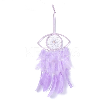Handmade Eye Woven Net/Web with Feather Wall Hanging Decoration HJEW-K035-04B-1