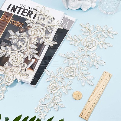 Polyester Metallic Embroidery Lace Appliques DIY-WH0401-94C-1