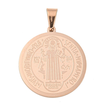 Ion Plating(IP)Trendy Necklace Findings Flat Round with San Benito 304 Stainless Steel Pendants STAS-L012-A07RG-1
