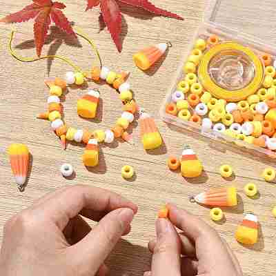 DIY Barrel Plastic Beads & Resin Candy Corn Pendant Making Kits DIY-YW0011-81-1