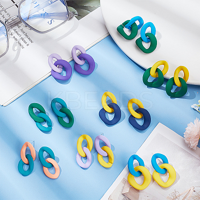8 Pairs 8 Colors Acrylic Twist Oval Dangle Stud Earrings for Woman EJEW-AN0004-07-1