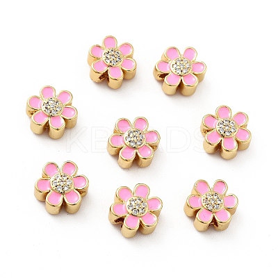 Flower Brass Micro Pave Clear Cubic Zirconia Beads KK-G419-06G-05-1
