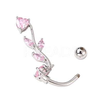 Branch Brass Cubic Zirconia Navel Rings AJEW-EE0001-03B-1