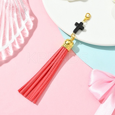 Cross Acrylic & Faux Suede Tassel Pendant Decorations HJEW-YW00078-07-1