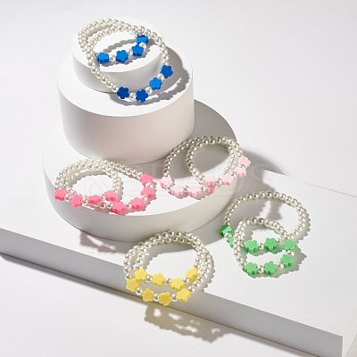 Flower Beads Stretch Bracelets Set for Children and Parent BJEW-JB07187-1
