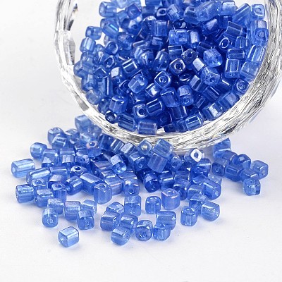 6/0 Cube Transparent Colours Pearl Luster Plated Round Hole Glass Seed Beads SEED-I002-F106-1