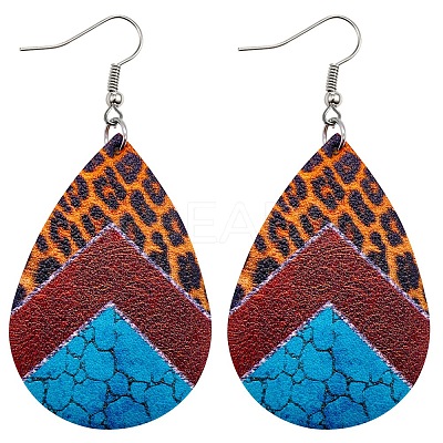Imitation Leather Teardrop with Leopard Print Dangle Earrings BOHO-PW0001-004A-1