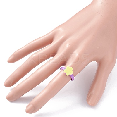 Handmade Flower Polymer Clay Cuff Ring for Teen Girl Women RJEW-JR00403-1
