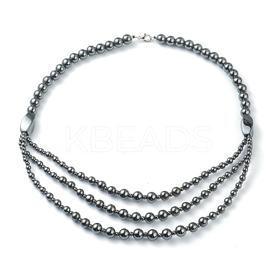 Non-Magnetic Synthetic Hematite Beades 3 Layer Necklaces NJEW-J058-02-1