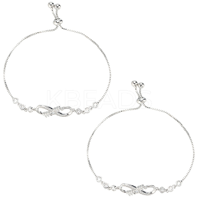 2Pcs Brass Micro Pave Cubic Zirconia Slider Bracelets BJEW-BBC0001-10-1