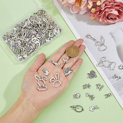 120pcs 12 Style Tibetan Style Alloy Pendants TIBE-DC0001-08-1