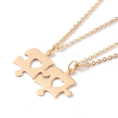 304 Stainless Steel Puzzle Piece Pendant Necklaces Sets NJEW-JN03516-1