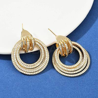 Multilayer Ring Brass Micro Pave Clear Cubic Zirconia Stud Earrings EJEW-S275-02G-1