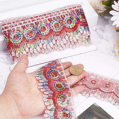 4~4.5M Ethnic Style Polyester Lace Trim with Colorful Paillette OCOR-GF0002-39B-1