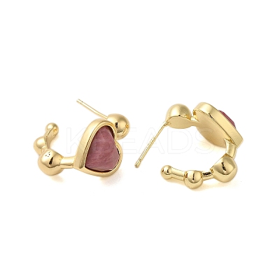 Natural Rhodonite Heart Stud Earrings EJEW-K287-01G-04-1