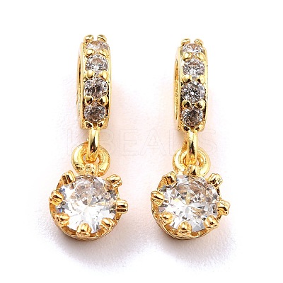 Brass Micro Pave Cubic Zirconia European Dangle Charms KK-A156-15G-RS-1