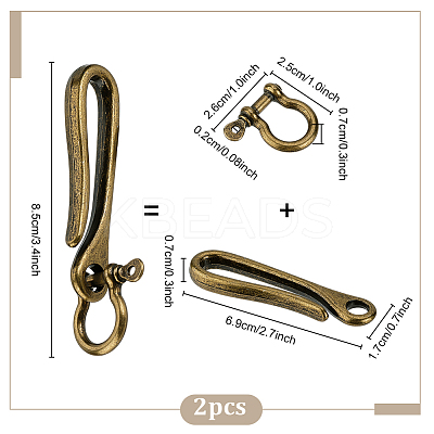 2Pcs Alloy Shackle Clasps with S Hook Clasps FIND-PH0026-11A-AB-1