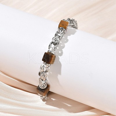 Natural Tiger Eye Link Chain Bracelets for Women BJEW-Z148-06P-03-1