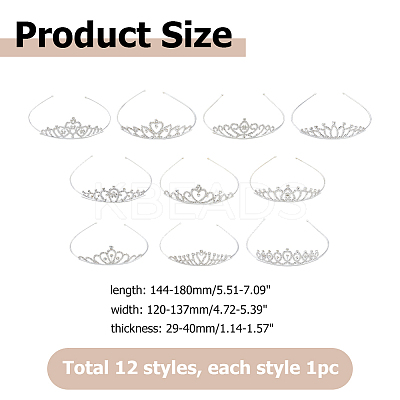 12Pcs 12 Styles Alloy Rhinestone Hair Bands OHAR-HS0001-05-1