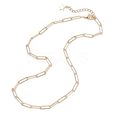 4MM Brass Textured Paperclip Chain Necklaces NJEW-JN05655-1