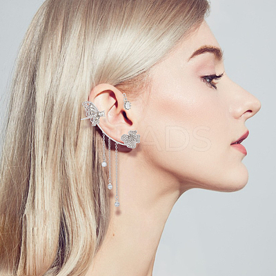 4Pcs 4 Style Butterfly & Flower Crystal Rhinestone Climber Wrap Around Earrings EJEW-AN0001-01-1