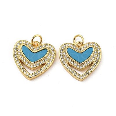 Brass Micro Pave Cubic Zirconia with Synthetic Turquoise Pendants KK-K356-24C-G-1