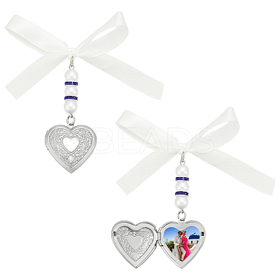 2Pcs 316 Stainless Steel Locket Heart Wedding Bouquet Pendants Decorations HJEW-UN00043-1