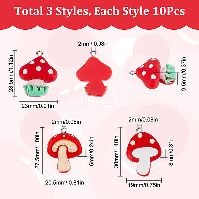 30Pcs 3 Styles Opaque Resin Pendants RESI-SC0002-39-1