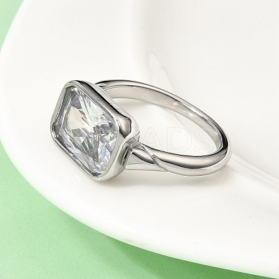 304 Stainless Steel Pave Single Cubic Zirconia Finger Rings for Women RJEW-K316-05P-1