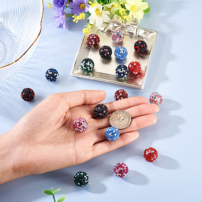 18Pcs 9 Colors Handmade Polymer Clay Pave Rhinestone Beads RB-TA0001-30-1