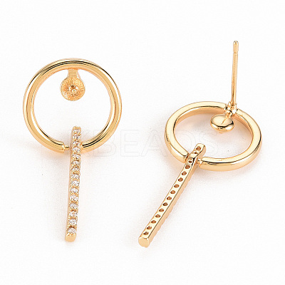 Brass Micro Pave Clear Cubic Zirconia Stud Earring Findings KK-S356-349-NF-1