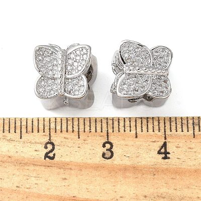 Butterfly Brass Micro Pave Cubic Zirconia European Beads KK-C086-16P-03-1