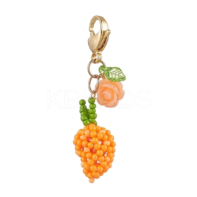 Handmade Glass Seed Beads Mango Pendnat Decorations HJEW-MZ00348-01-1