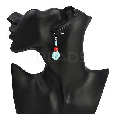 Brass Synthetic Turquoise Dangle Earrings EJEW-JE06589-02-1