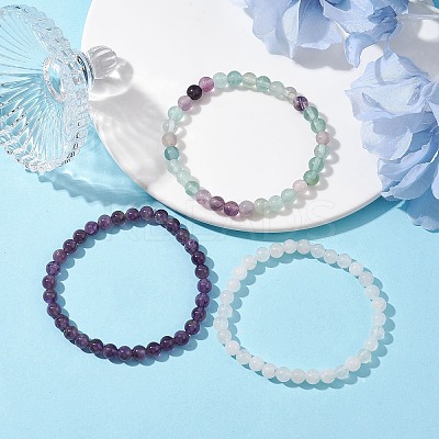 3Pcs 3 Style Natural Mixed Stone Round Beaded Stretch Bracelets BJEW-JB10178-05-1