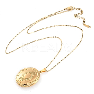 304 Stainless Steel Oval Locket Pendant Cable Chain Necklaces for Women NJEW-M050-04D-G-1