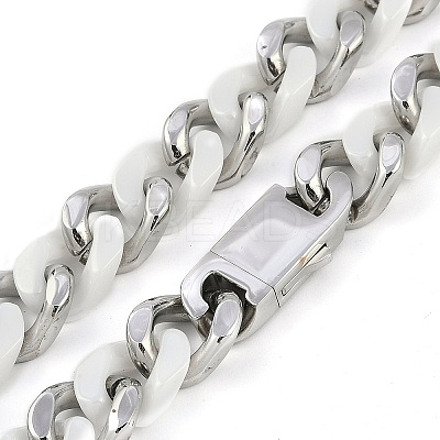304 Stainless Steel & Ceramics Cuban Link Chain Necklaces for Women NJEW-B116-08P-01-1
