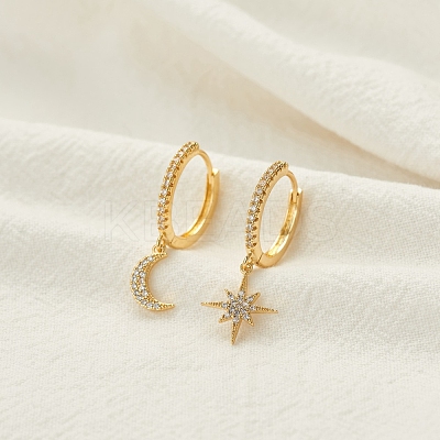 Clear Cubic Zirconia Star & Moon Asymmetrical Earrings MOST-PW0001-064G-1