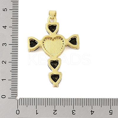 Rack Plating Brass Micro Pave Cubic Zirconia Heart Shape Virgin Mary Cross Pendant KK-S380-44E-G-1
