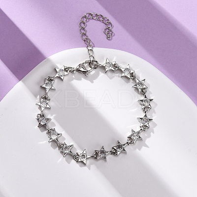 Brass Micro Pave Clear Cubic Zirconia Link Bracelets for Women BJEW-D342-01P-1