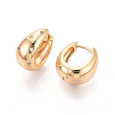 Brass Micro Pave Clear Cubic Zirconia Teardrop Hoop Earrings EJEW-T048-26G-1