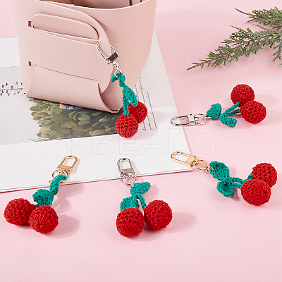 4Pcs 2 Colors Cherry Wool Knitting Pendant Decorations HJEW-CP0001-19-1
