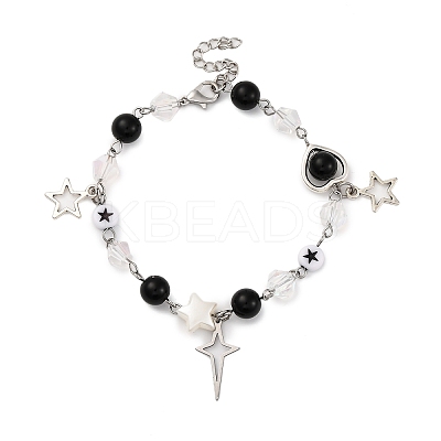 Synthetic Black Stone Round Beaded Bracelets BJEW-JB11206-1